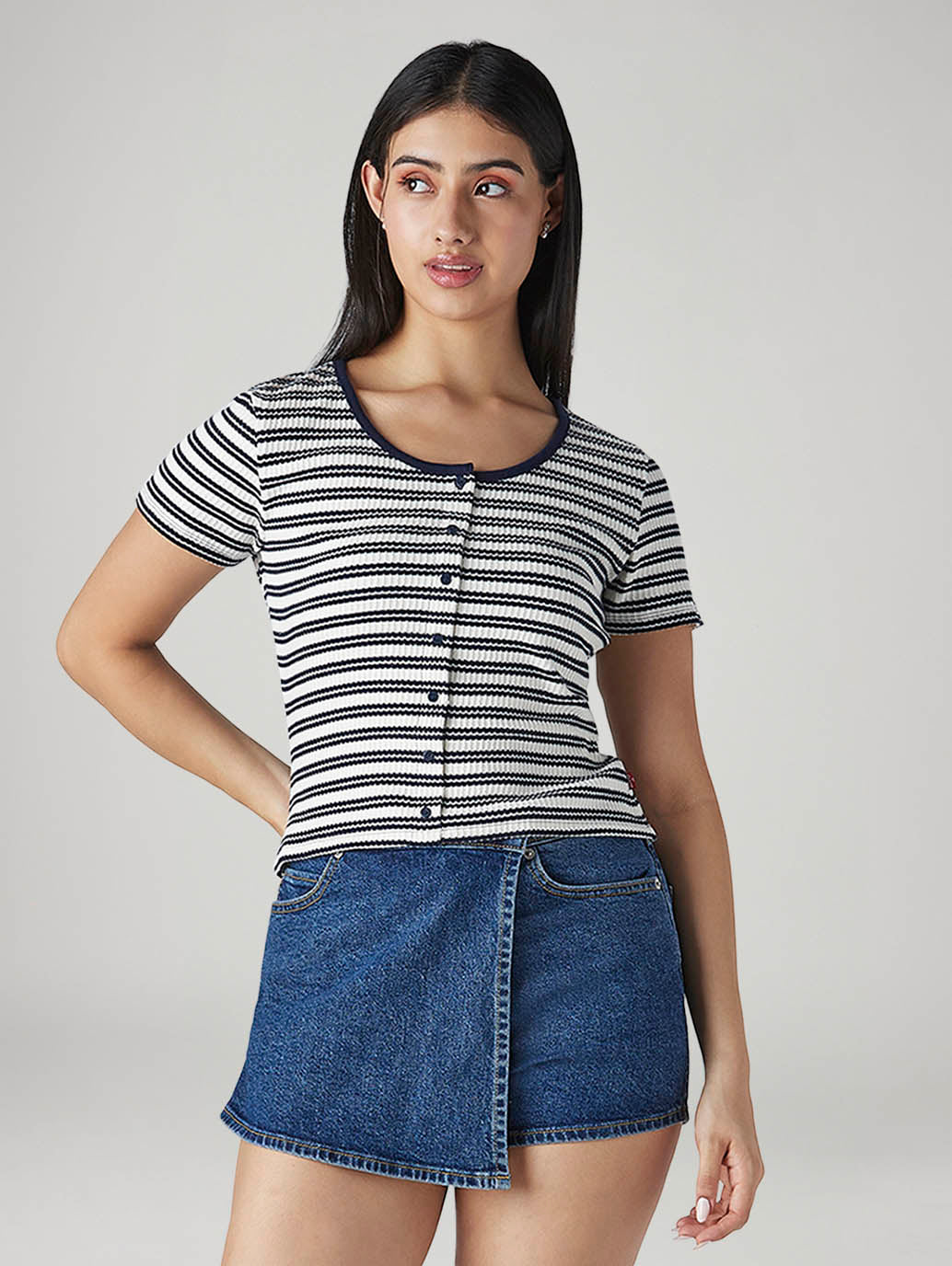 Women's Striped Slim Fit Top - Front View