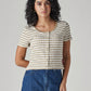 Women's Striped Cream Round Neck Top - Styleshot View