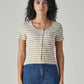 Women's Striped Cream Round Neck Top - Front View