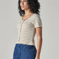 Women's Striped Cream Round Neck Top - Side View