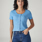 Women's Striped Blue Round Neck Top - Front View
