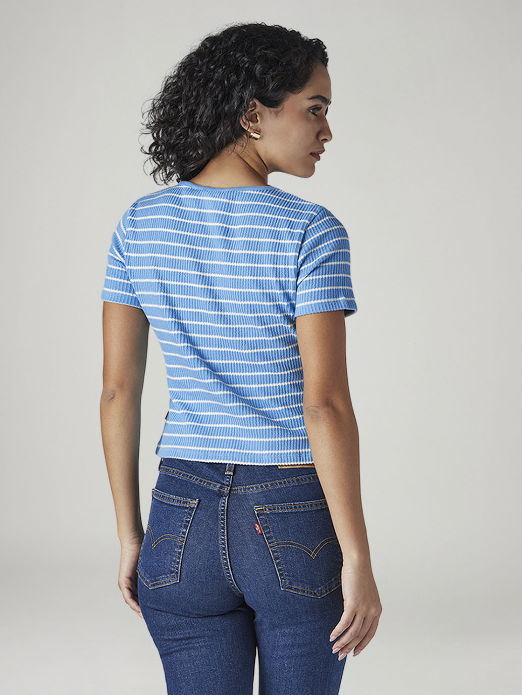 Women's Striped Blue Round Neck Top - Back View