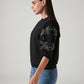 Women's Black Regular Fit Embroidery Top - Side View