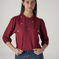 Women's Embellished Maroon Crew Neck Top - 20 View