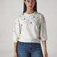 Women's Embellished Off White Crew Neck Top - Styleshot View