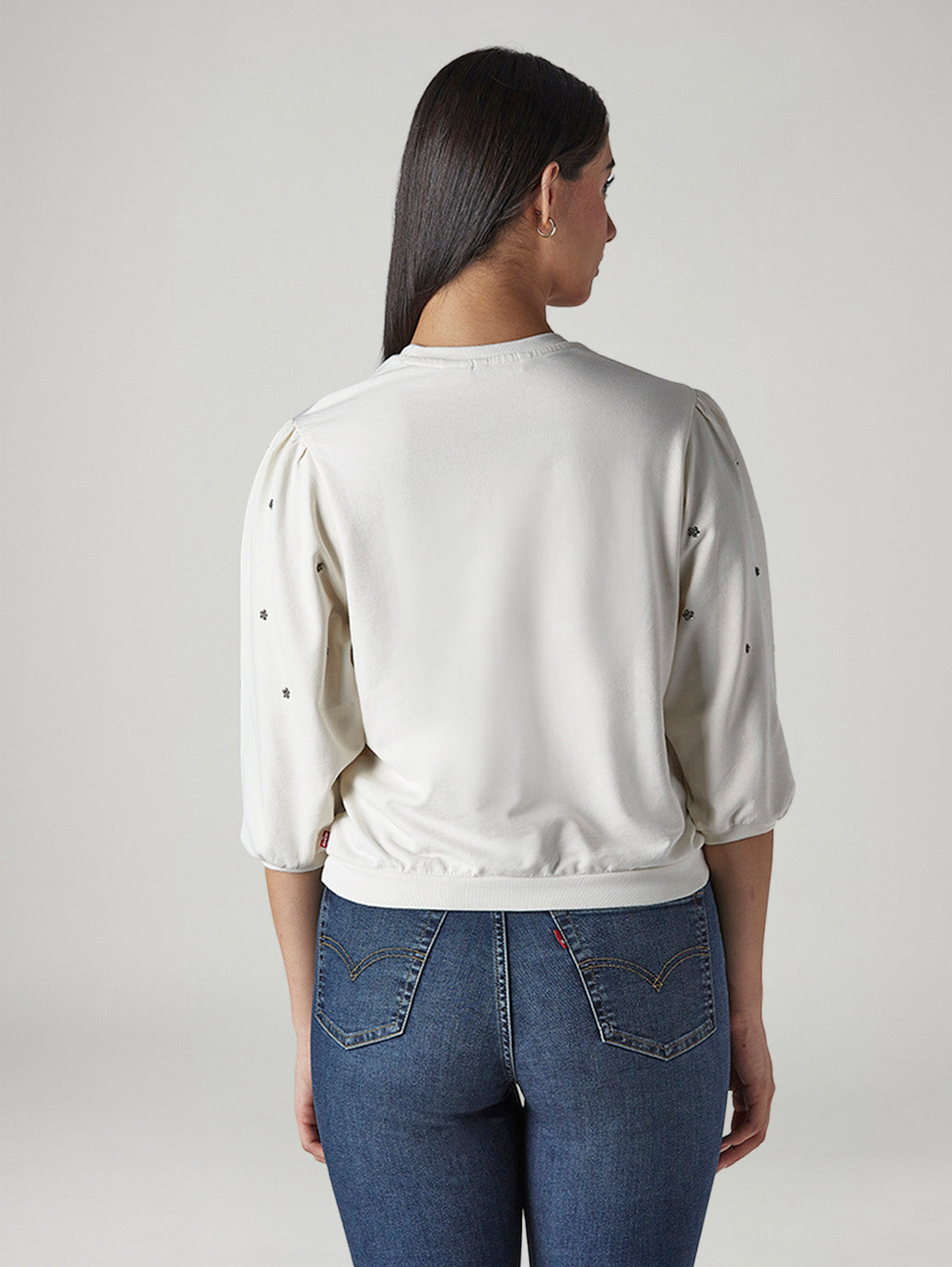 Women's Embellished Off White Crew Neck Top - Back View