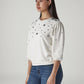 Women's Embellished Off White Crew Neck Top - Side View