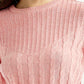 Women's Jacquard Pink Crew Neck Sweater - Detail View