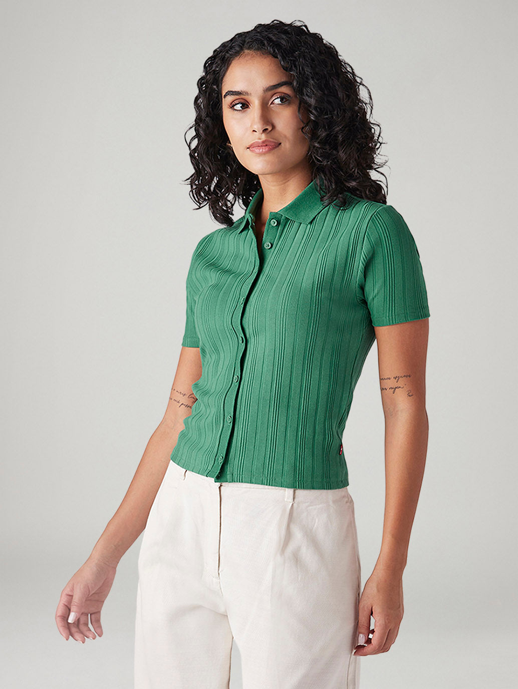 Women's Textured Slim Fit Ribbed Shirt - Styleshot View