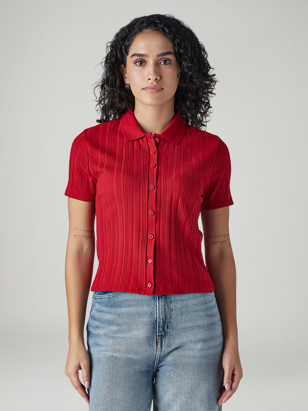 Women's Textured Slim Fit Ribbed Shirt - Front View