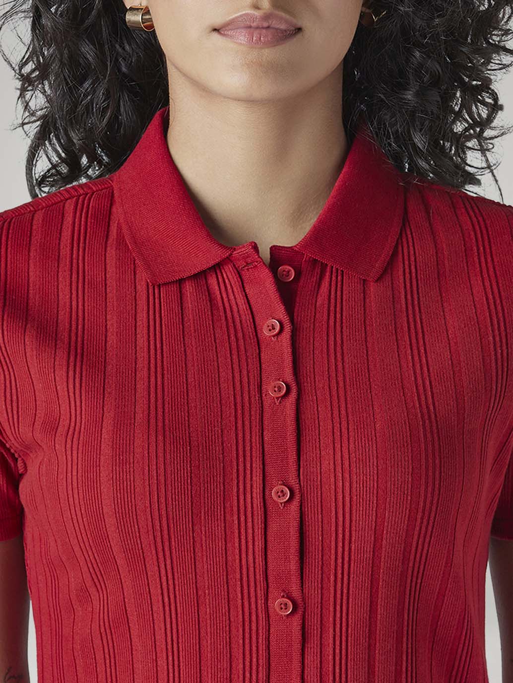 Women's Textured Slim Fit Ribbed Shirt - Detail View