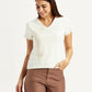Women's Embroidered White V-Neck Top - Styleshot View