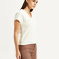 Women's Embroidered White V-Neck Top - Side View