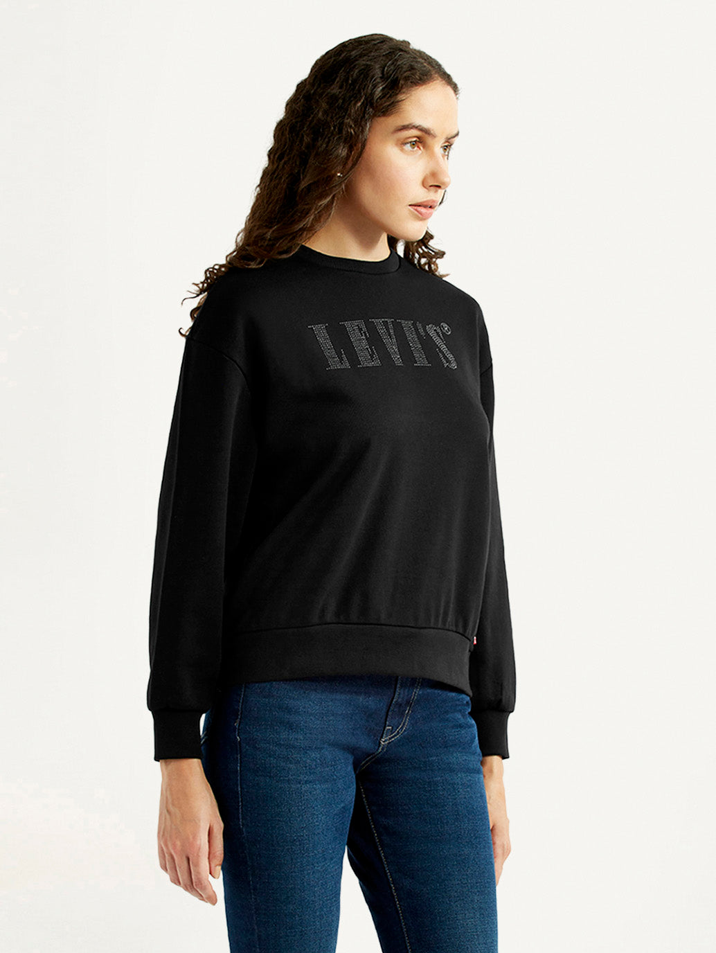 Women's Brand Logo Black Crew Neck Sweatshirt - Side View