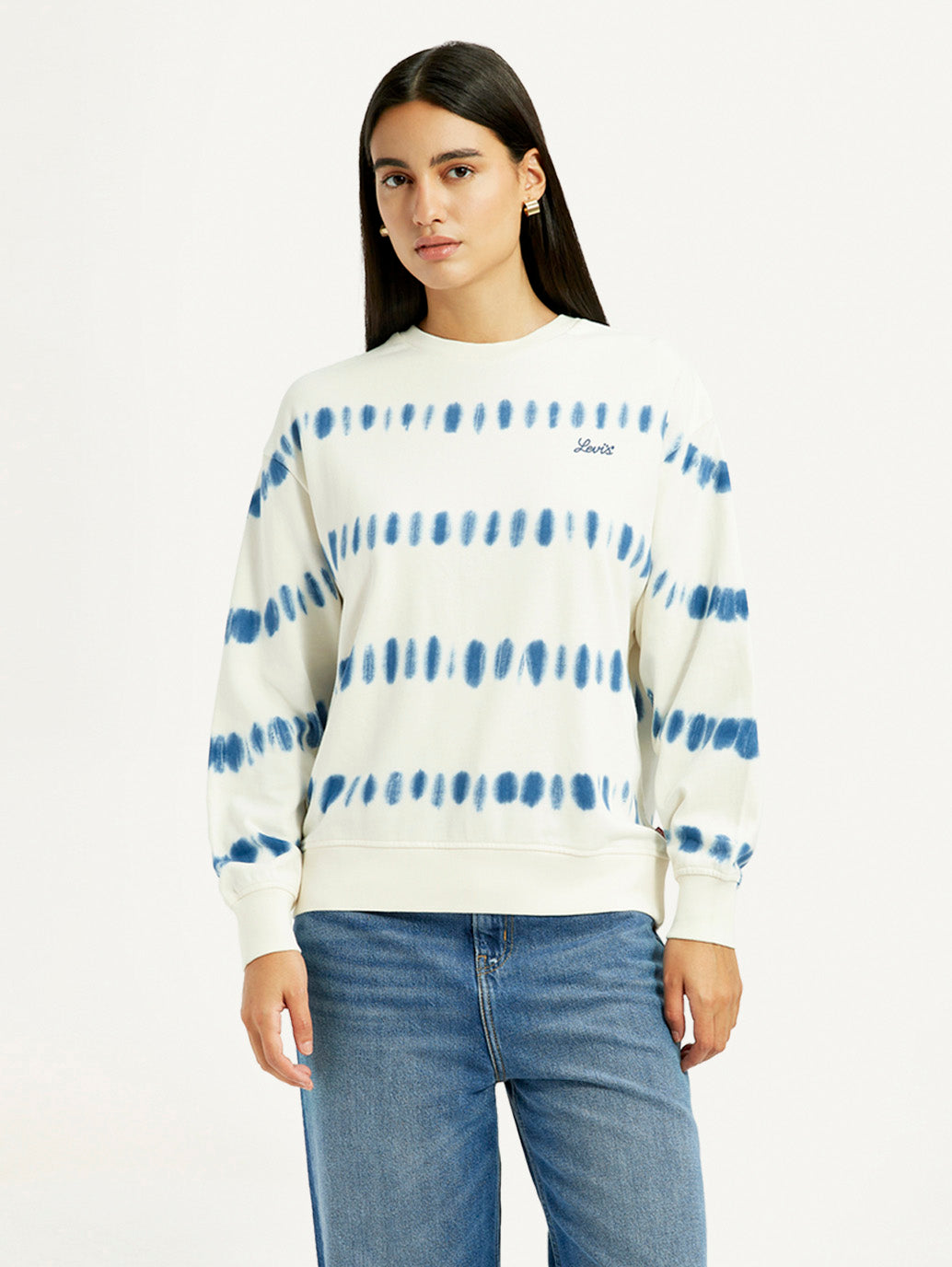 Women's Tie-Dye Off White Crew Neck Sweatshirt - Front View