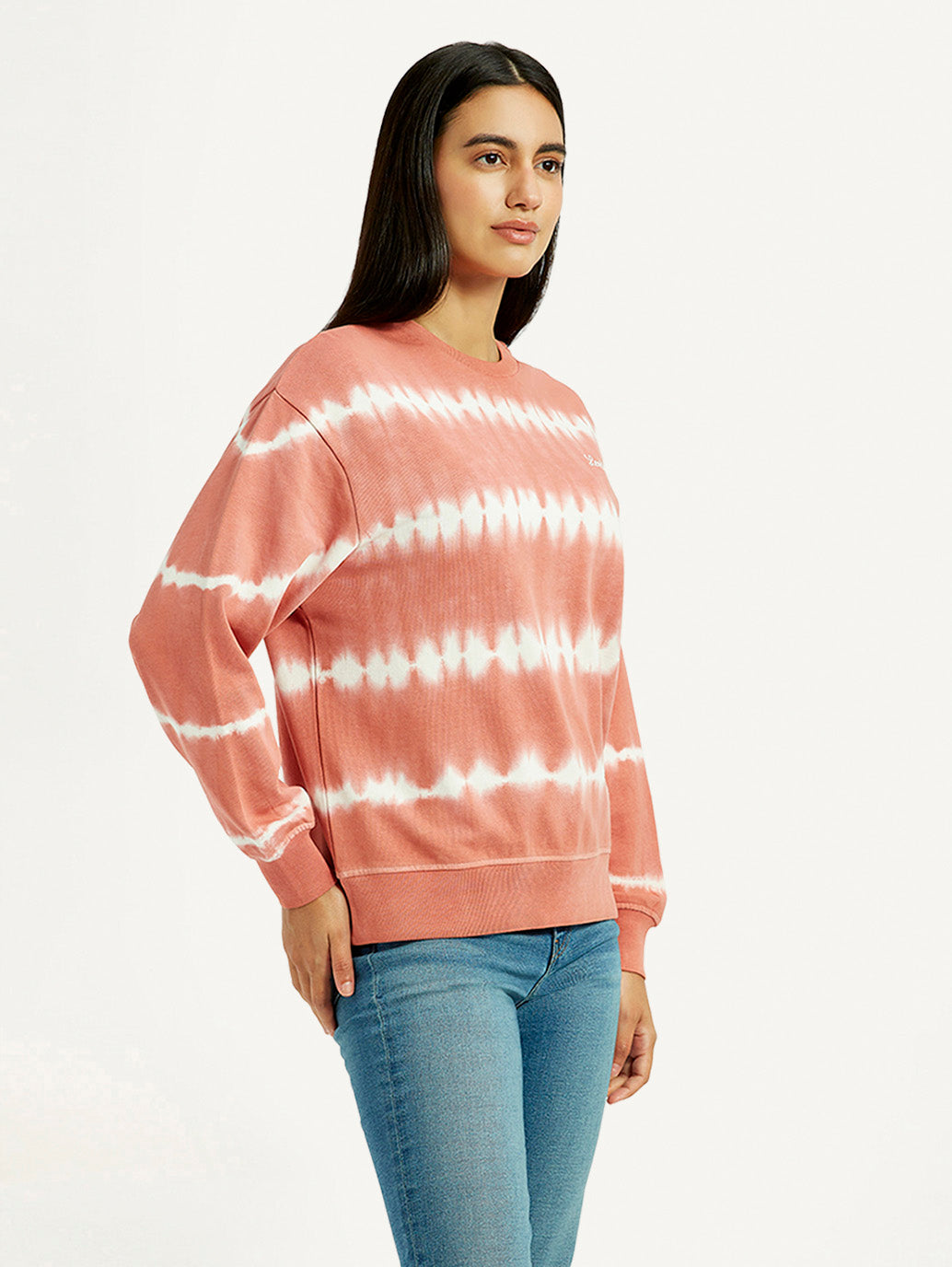 Women's Tie-Dye Peach Crew Neck Sweatshirt - Side View