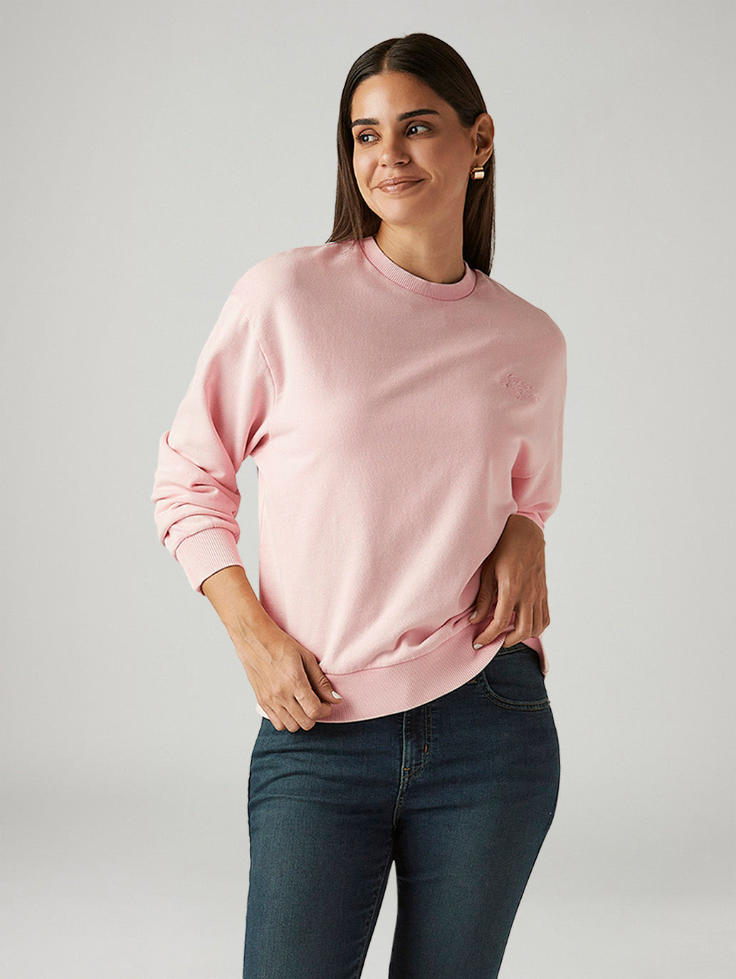 Women's Solid Light Pink Crew Neck Sweatshirt
