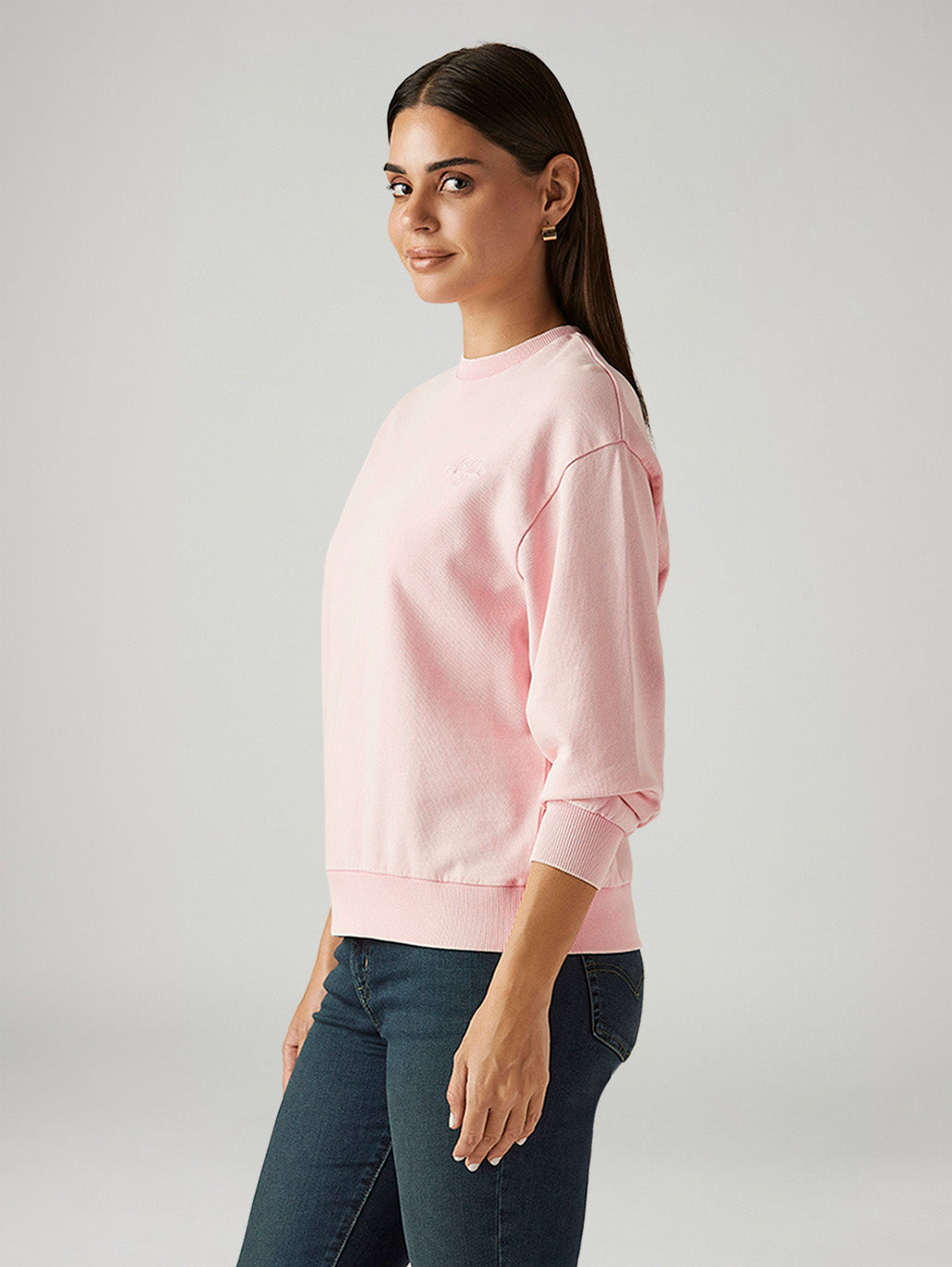 Women's Solid Light Pink Crew Neck Sweatshirt - Side View