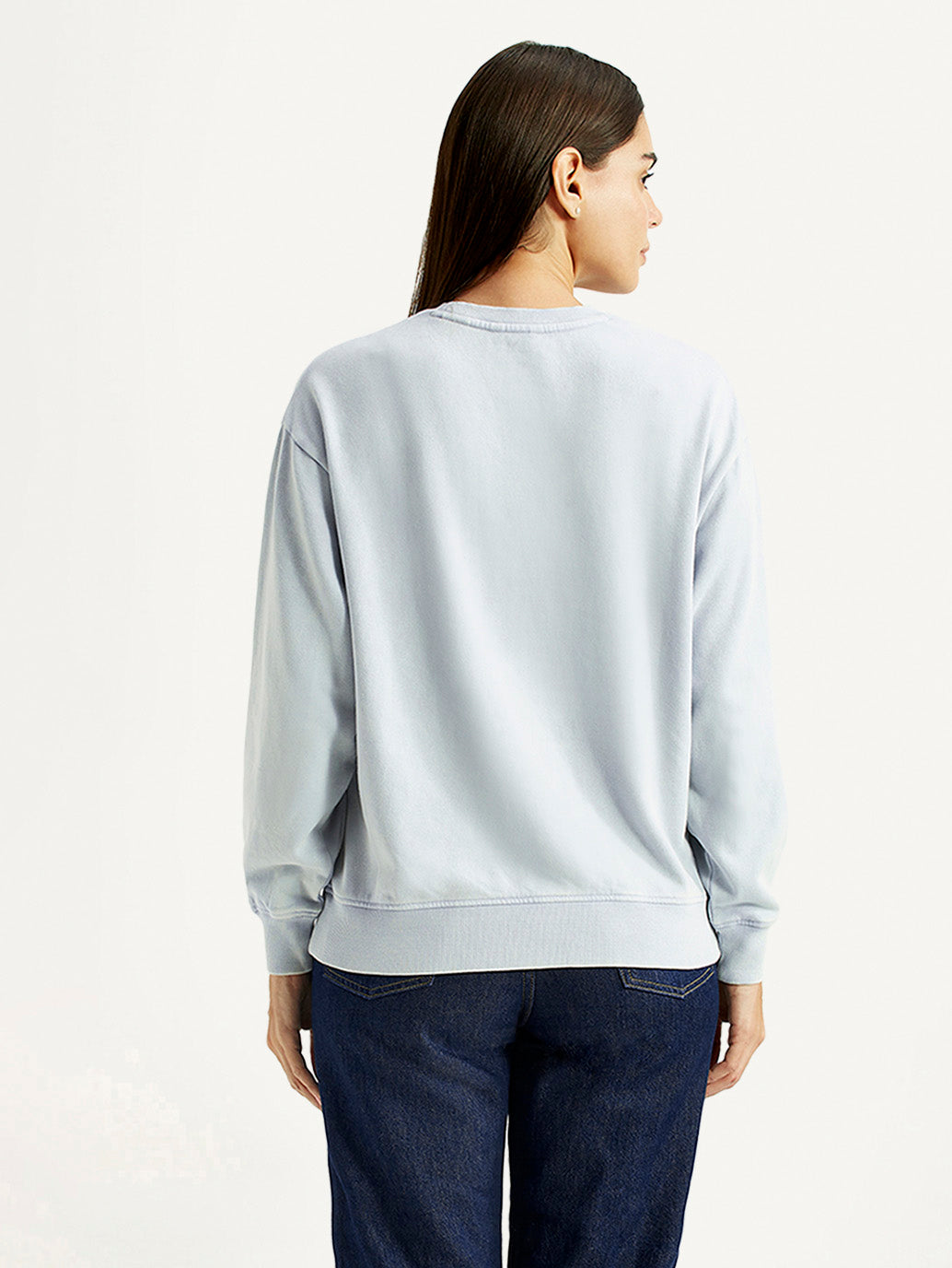 Women's Solid Light Blue Crew Neck Sweatshirt - Back View