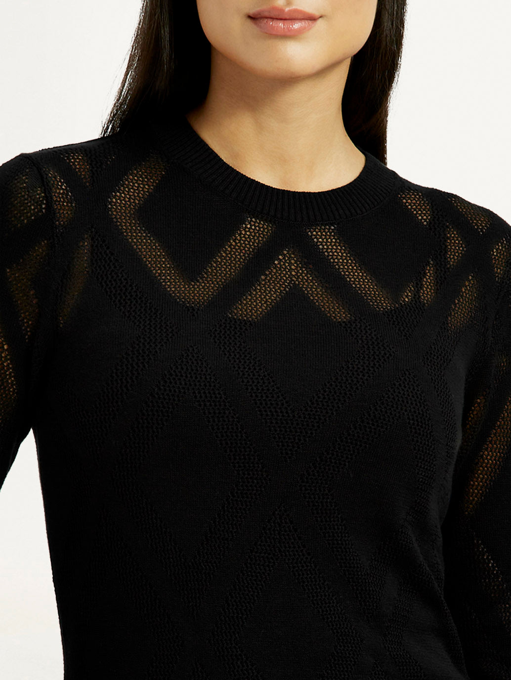 Women's Self Design Black Round Neck Sweater - Detail View