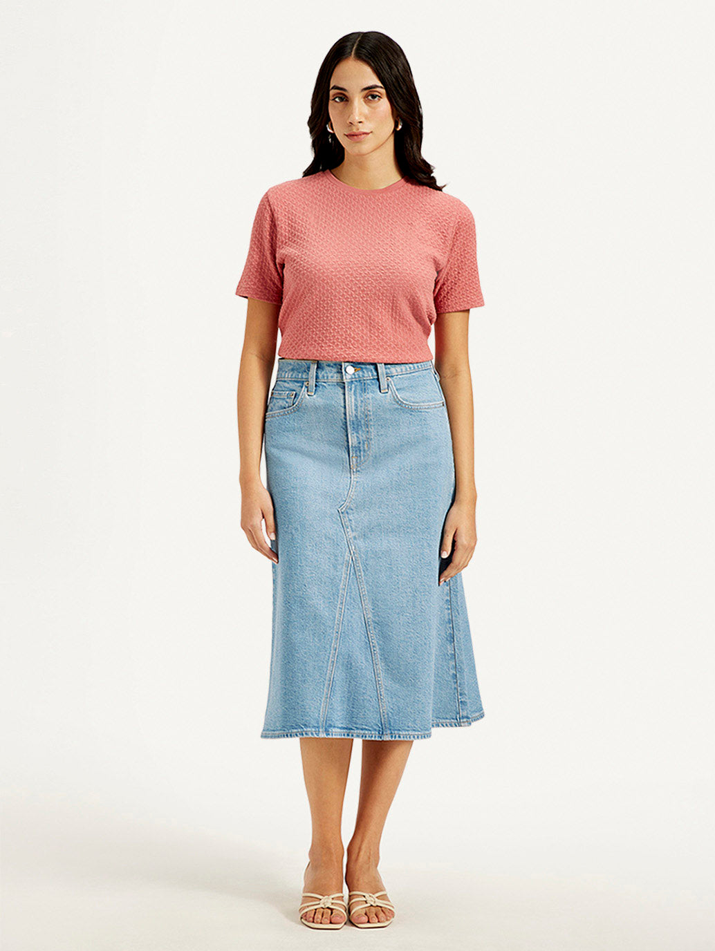 Women's High Rise Blue A-Line Skirt - Front View