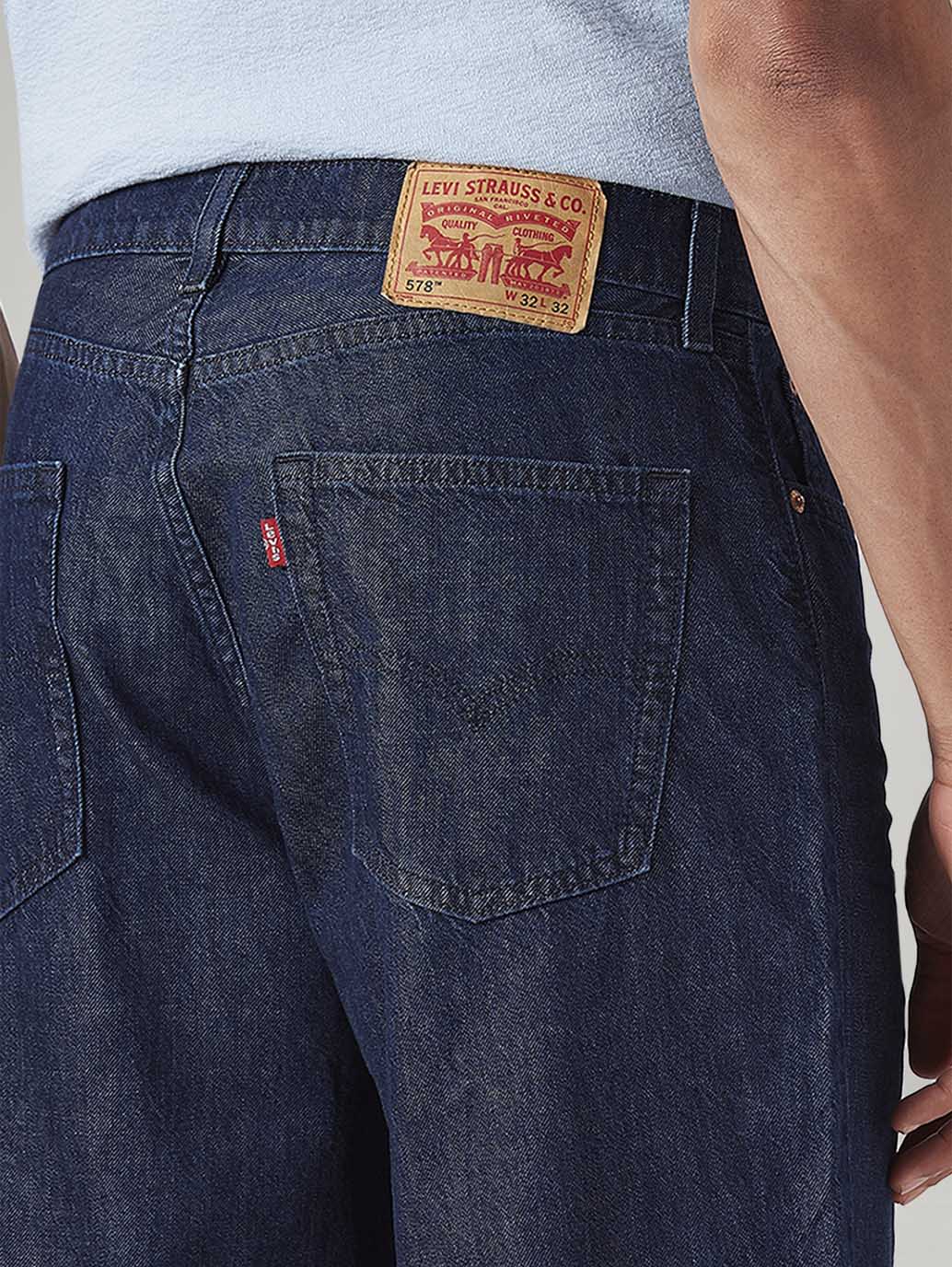 Men's 578 Dark Blue Baggy Fit Mid Rise Jeans - Detail View