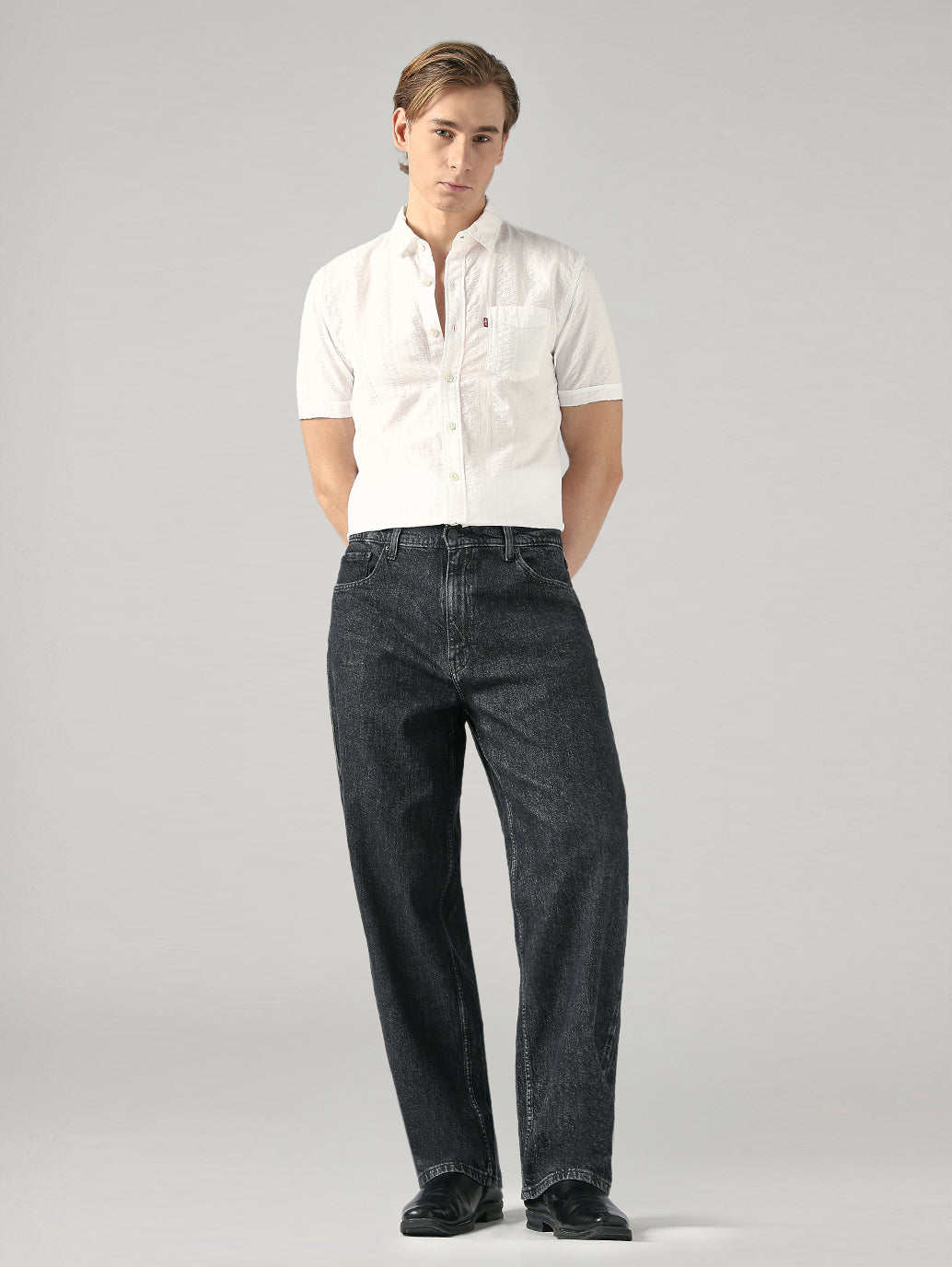 Men's 578 Black Baggy Fit Mid Rise Jeans - Front View