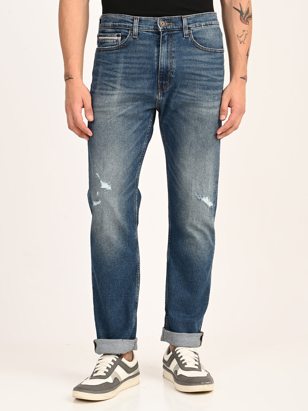 Men's 505 Blue Straight Fit Mid Rise Jeans - front View