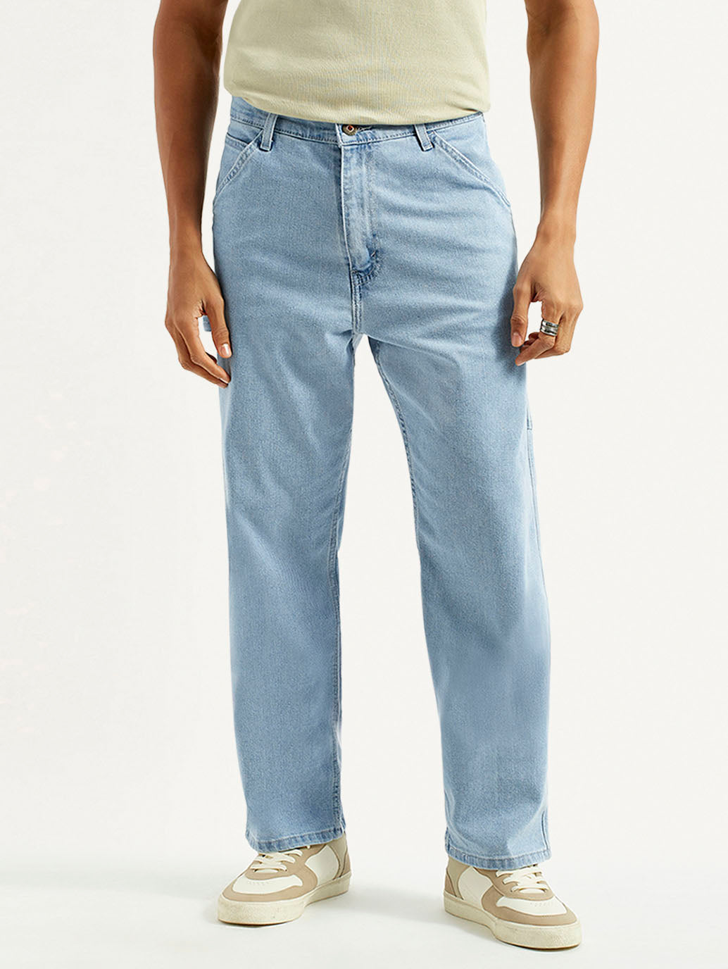 Men's 568 Light Blue Loose Fit Mid Rise Carpenter Jeans - Front View