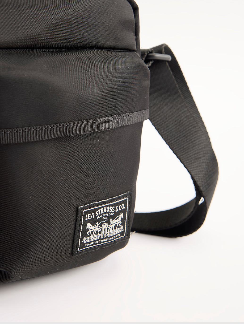 Unisex Black Solid Crossbody Bag - Detail View