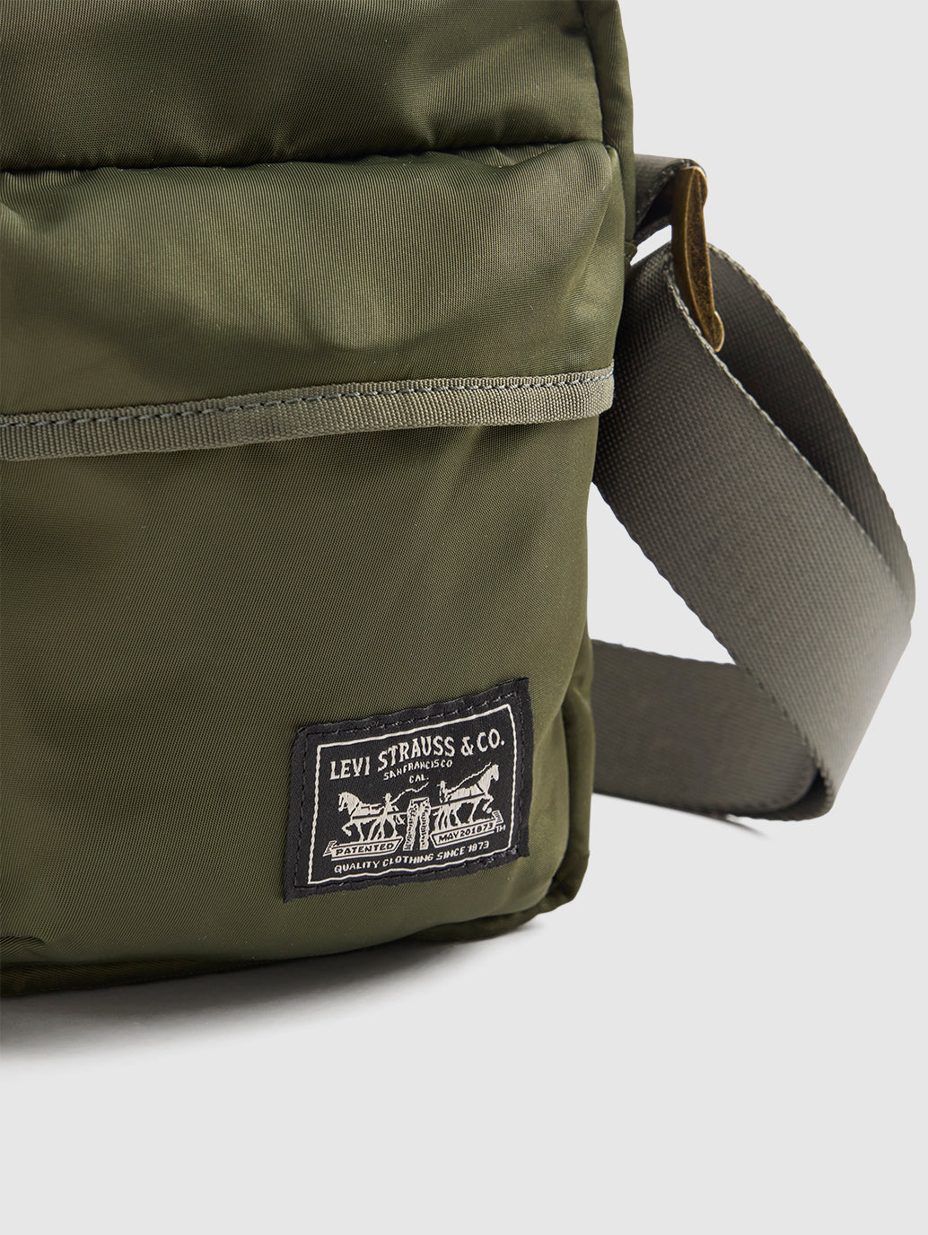Unisex Olive Solid Crossbody Bag - Detail View