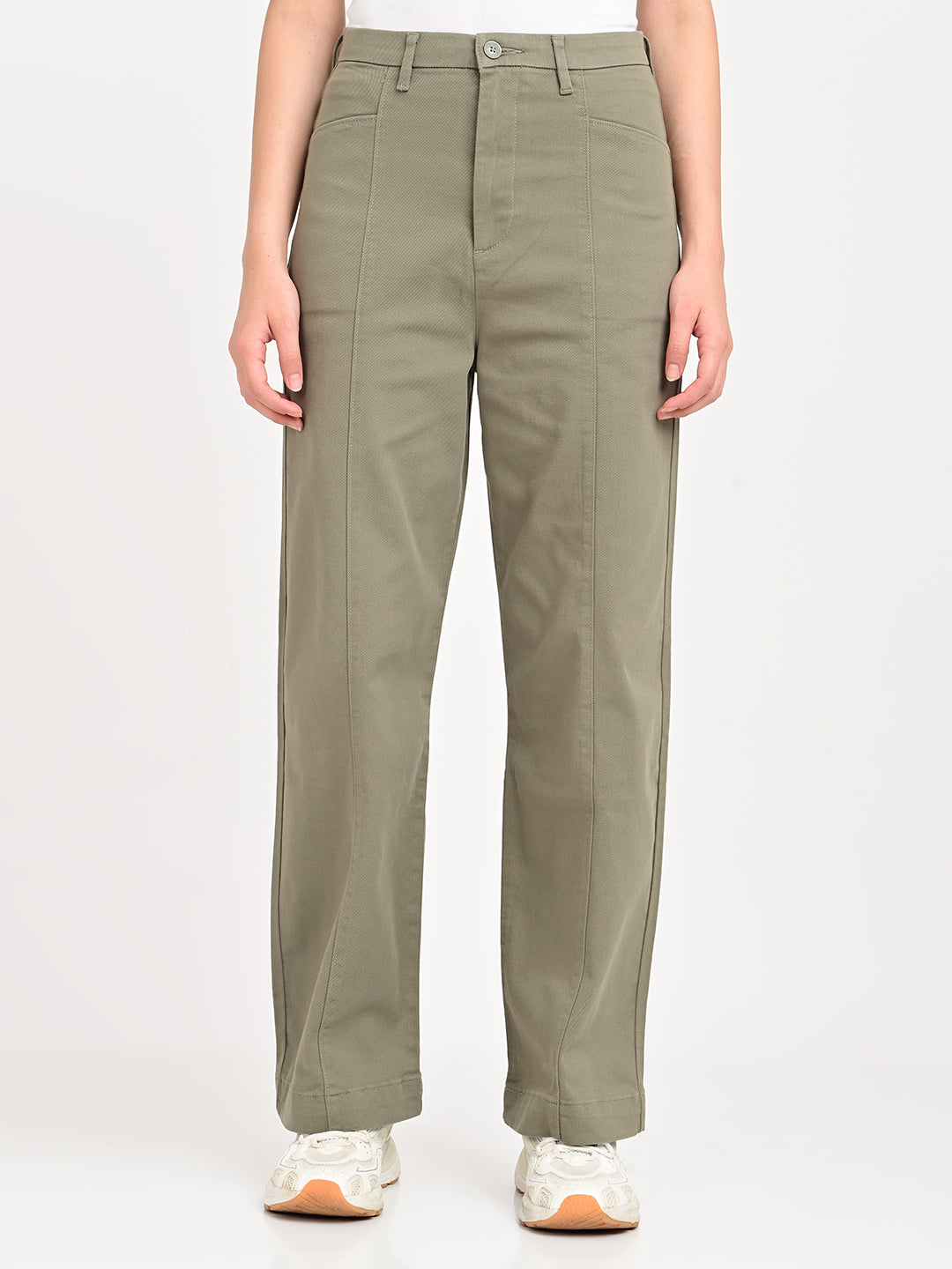 Women's Olive Loose Fit High Rise Trousers
