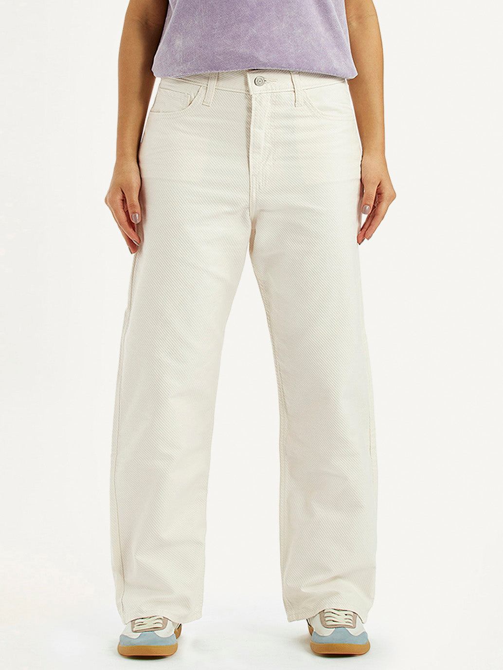 Women's Off White Ribcage Straight Fit High Rise Jeans - Front View