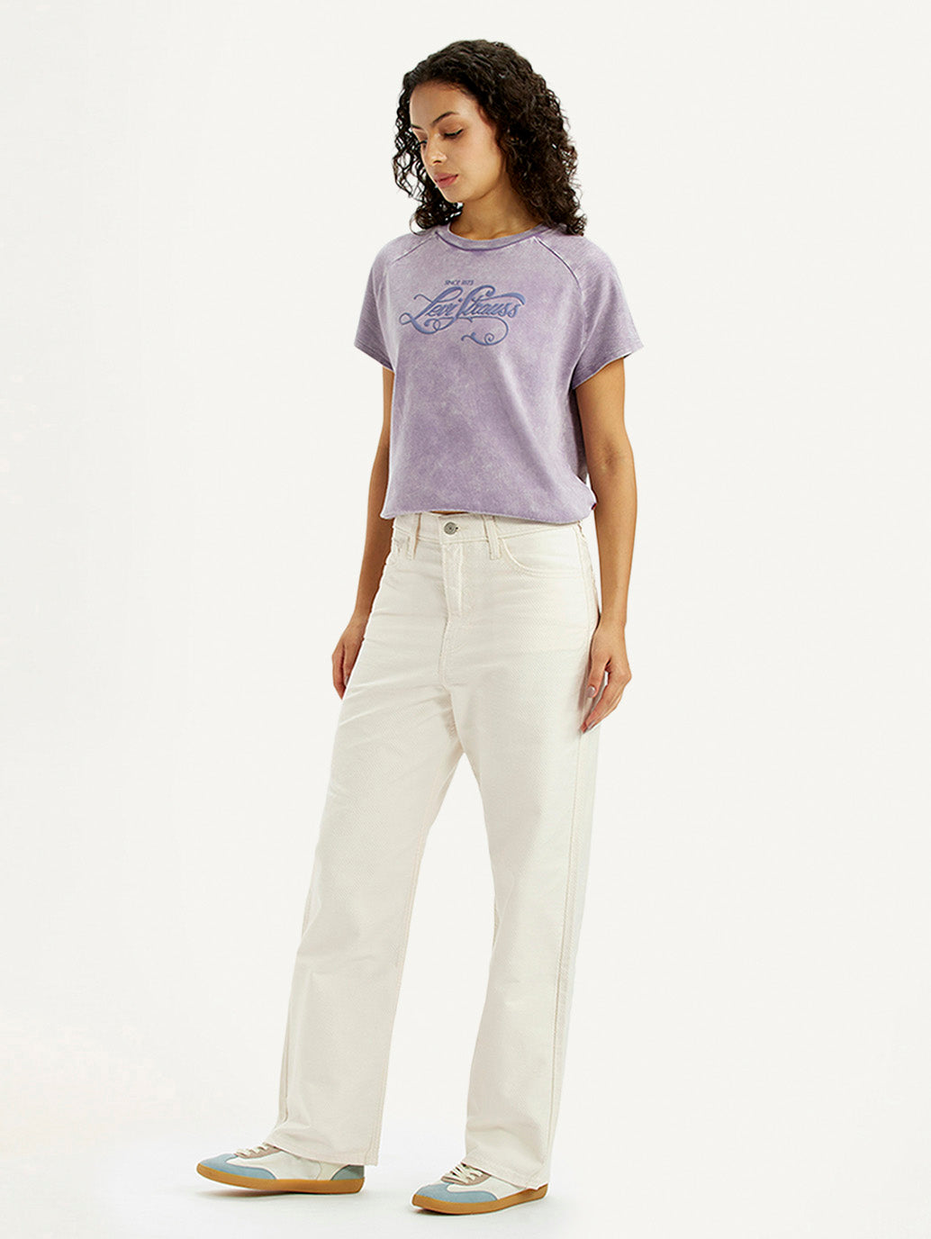 Women's Off White Ribcage Straight Fit High Rise Jeans - Side View