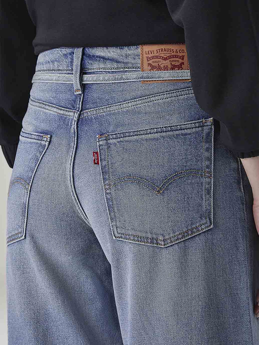 Women's Light Indigo Baggy Fit High Rise Cinched Jeans - 20 View