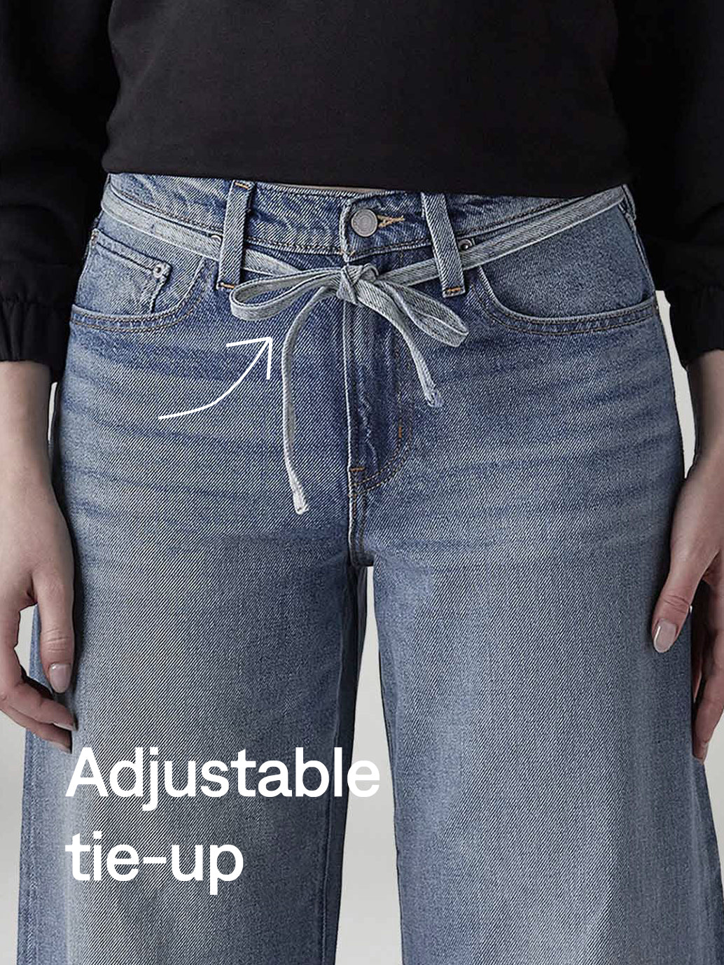 Women's Light Indigo Baggy Fit High Rise Cinched Jeans - Detail View