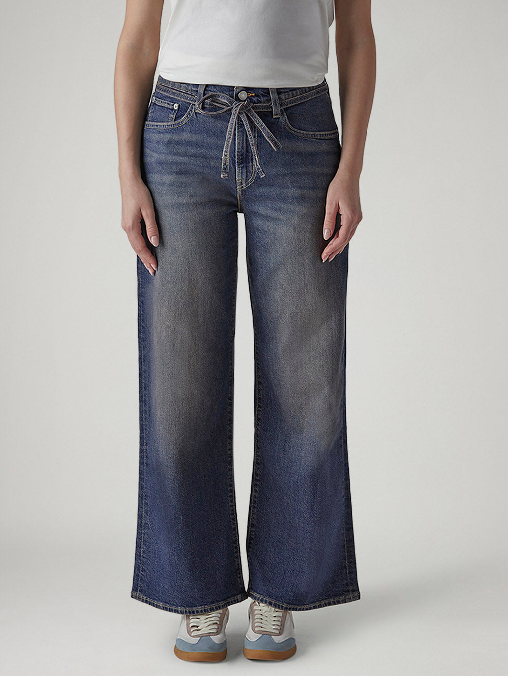 Women's Dark Indigo Baggy Fit High Rise Cinched Jeans - Front View