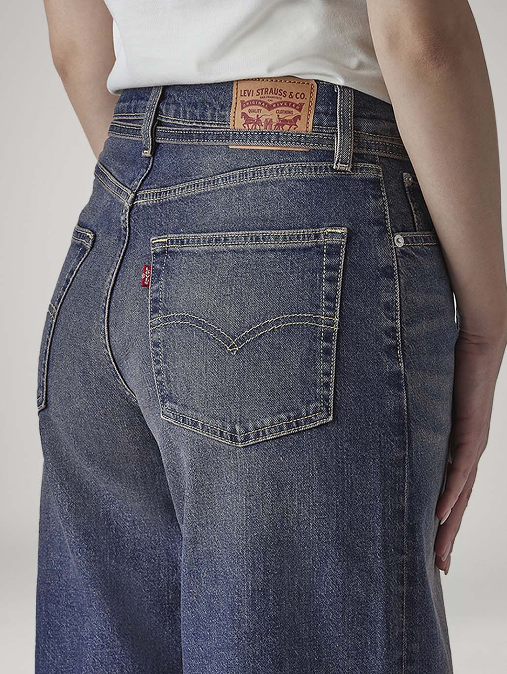 Women's Dark Indigo Baggy Fit High Rise Cinched Jeans - 20 View