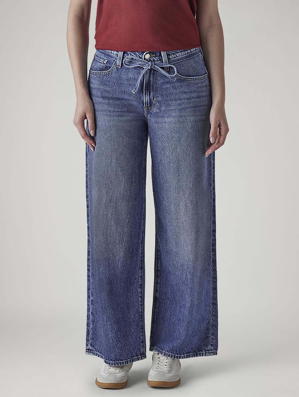 Women's Blue Baggy Fit High Rise Cinched Jeans - 20 View