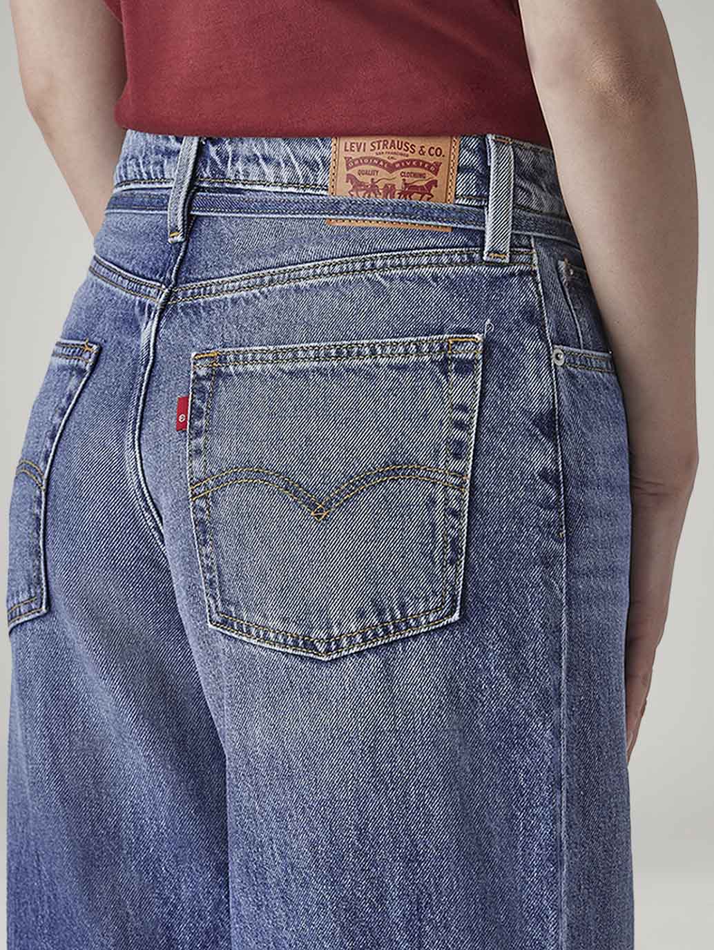 Women's Blue Baggy Fit High Rise Cinched Jeans - 20 View