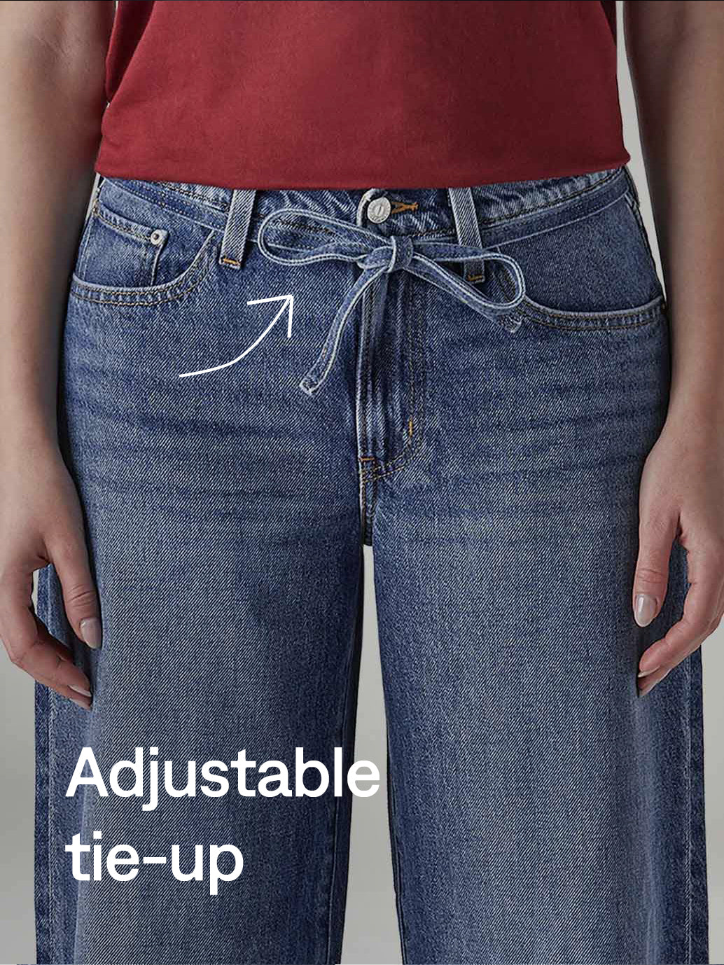 Women's Med Indigo Baggy Fit High Rise Cinched Jeans - Detail View