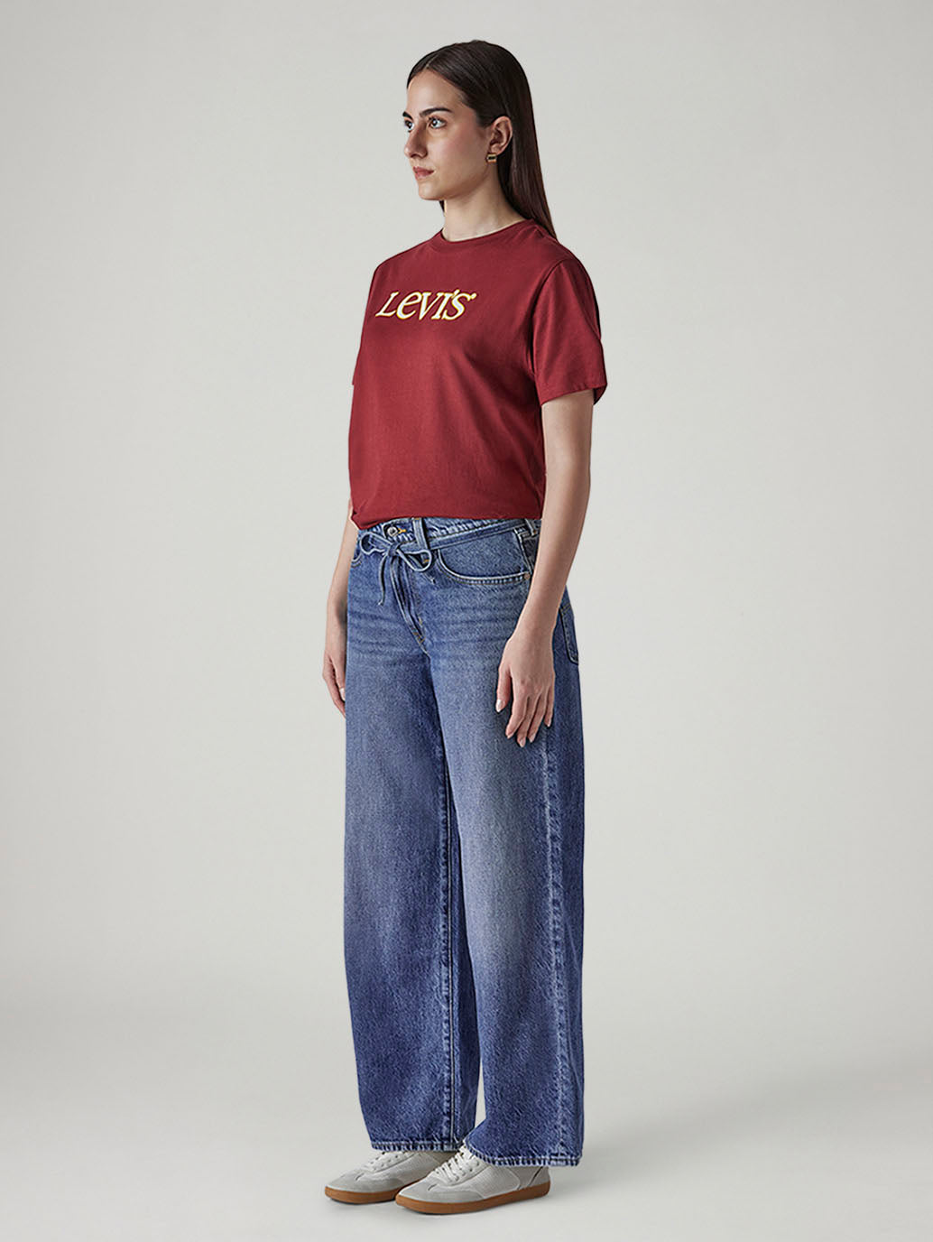 Women's Blue Baggy Fit High Rise Cinched Jeans - 20 View