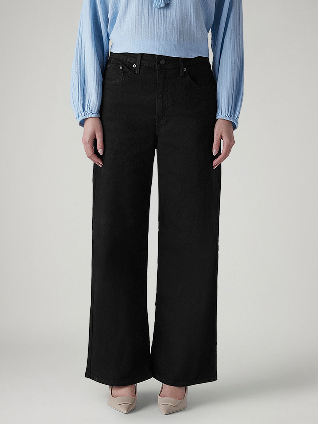 Women's Black Baggy Fit High Rise Cinched Jeans - 20 View
