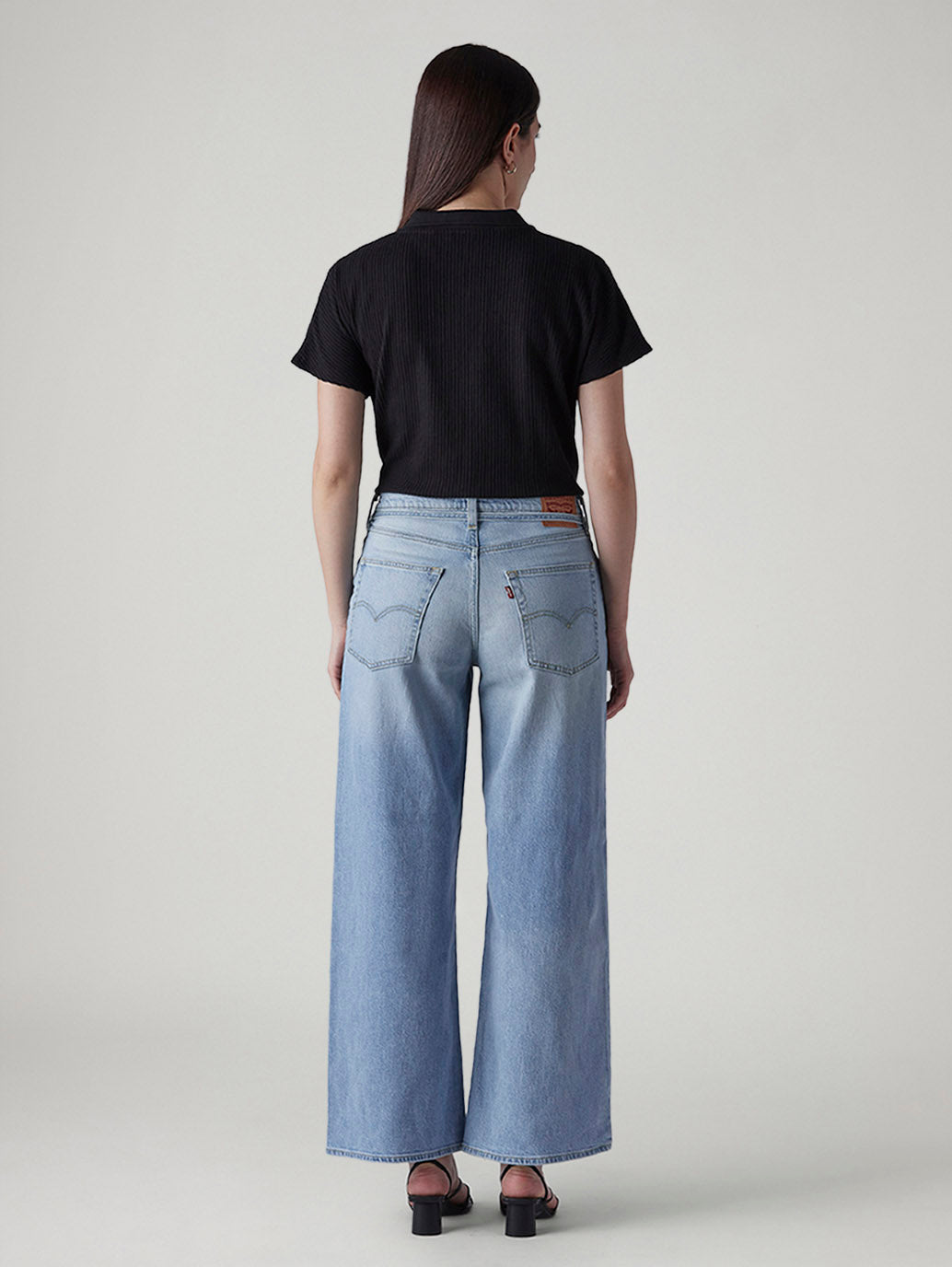 Women's Light Indigo Baggy Fit High Rise Cinched Jeans - Back View