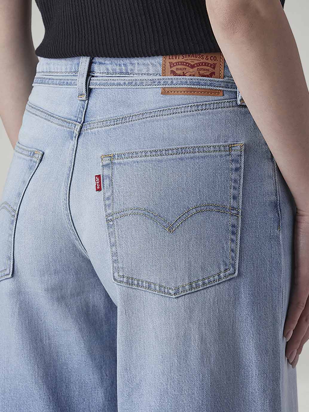 Women's Light Indigo Baggy Fit High Rise Cinched Jeans - 20 View