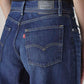Women's Dark Indigo Baggy Fit High Rise Cinched Jeans - Detail View