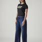 Women's Dark Indigo Baggy Fit High Rise Cinched Jeans - Side View