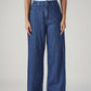 Women's Blue Baggy Fit High Rise Cinched Jeans - Front View