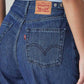 Women's Blue Baggy Fit High Rise Cinched Jeans - Detail View
