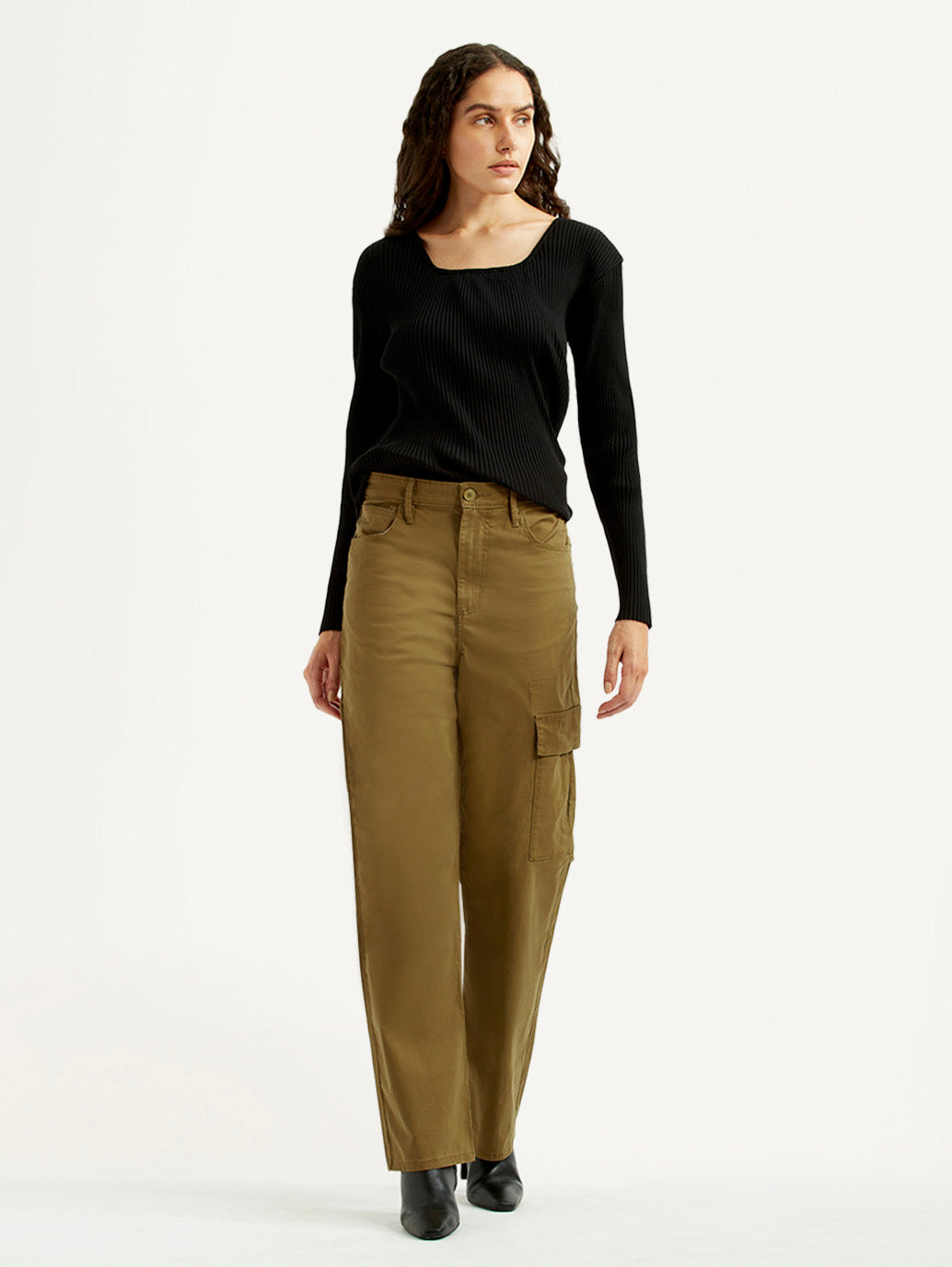 Women's Tan Ribcage Straight Fit High Rise Cargo Trousers